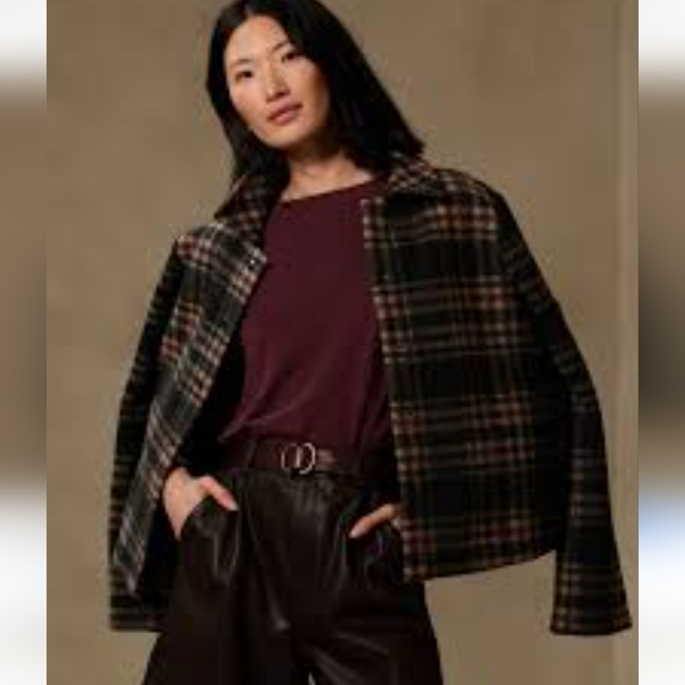 BANANA REPUBLIC Plaid Short Jacket Black Cream NWT MP